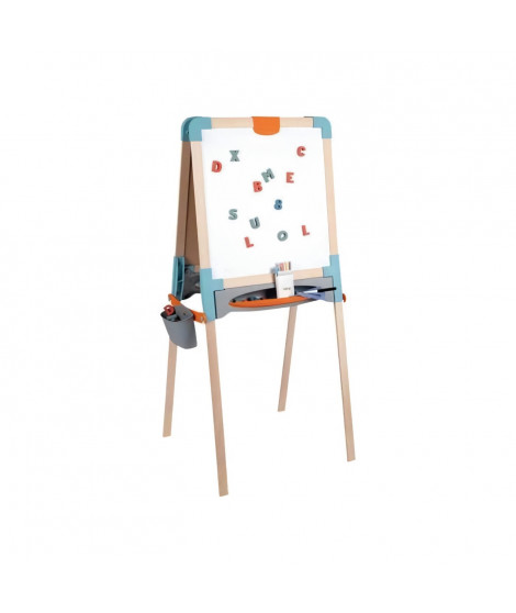 Smoby - Tableau en bois double face - Ardoise craie et Blanche magnétique - Pliable - 80 accessoires