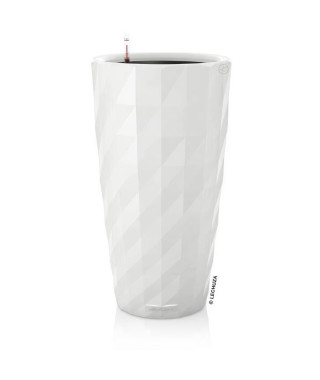 Pot de fleur LECHUZA Diamante Premium - kit complet, blanc brillant