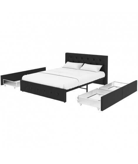 Lit adulte DAVID 160 x 200 cm - 4 tiroirs - Sommier inclus - Simili noir