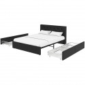 Lit adulte DAVID 160 x 200 cm - 4 tiroirs - Sommier inclus - Simili noir