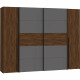 Armoire NARAGO - Décor Noyer Bakersfield et gris - 2 portes coulissantes + 2 portes battantes - L270 x P61 x H210 cm