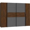 Armoire NARAGO - Décor Noyer Bakersfield et gris - 2 portes coulissantes + 2 portes battantes - L270 x P61 x H210 cm