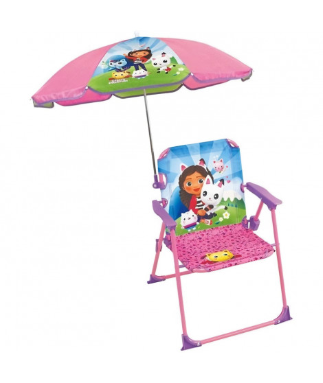 Mobilier de jardin - FUN HOUSE - Chaise pliante Gabby et la Maison Magique H.53 x L.38,5 x P.37,5 cm avec parasol 65 cm