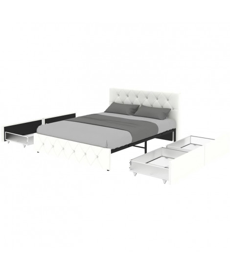 David upholstered bed with 4 drawers (160x200), white PU