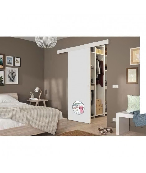 OPTIMUM Kit porte coulissante décor blanc - rail 2 amortisseurs + cache rail blanc - 204 x 73 cm