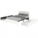 Lit adulte DAVID 140 x 190 cm - 4 tiroirs - Sommier inclus - Simili blanc