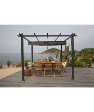 Pergola KIBA avec toit déroulant - Gris - 3 x 3 m