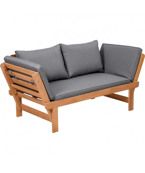 Banquette de jardin convertible en acacia FSC - 2 places - Avec coussins - KAYDA - Gris foncé