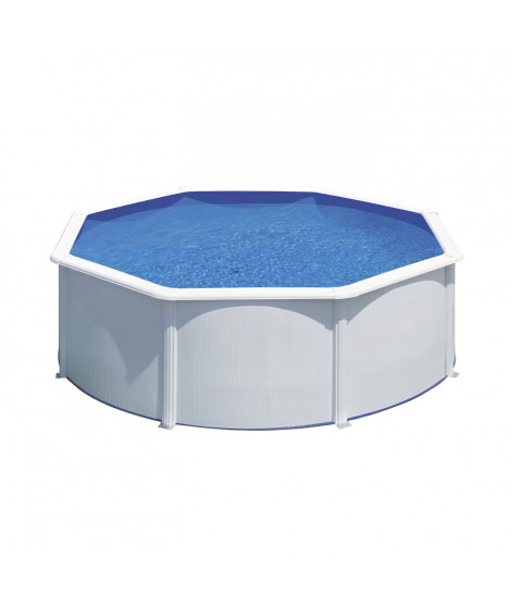 Piscine hors sol acier ronde blanche - Fidji - Ø370 x 122 cm - GRE - Contenance 10 102 L - Filtration a sable