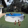 GRE - Kit Piscine hors sol acier ronde blanche - Ø480 x 122 cm (Livrée avec filtre a cartouche + sable + échelle de sécurité)