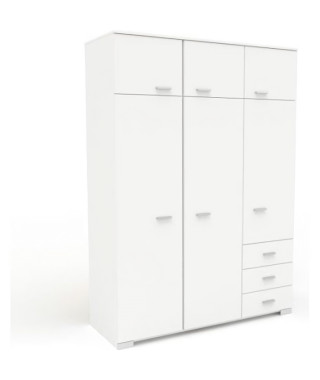 Armoire de chambre contemporaine blanche - COSMOS - L 146 cm - 6 portes, 3 tiroirs