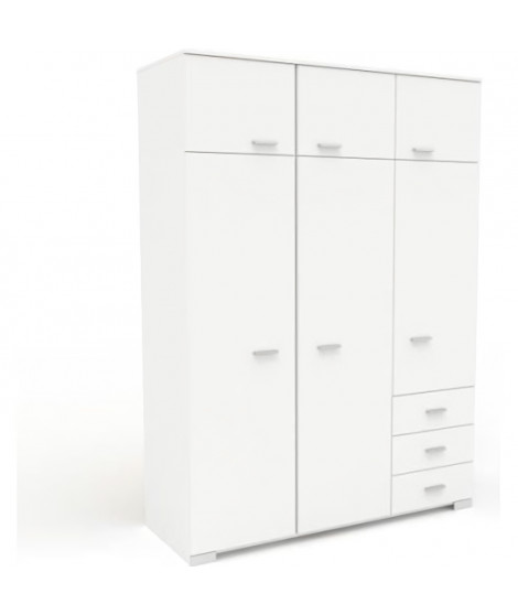 Armoire de chambre contemporaine blanche - COSMOS - L 146 cm - 6 portes, 3 tiroirs