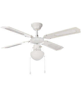 Ventilateur de plafond réversible FARELEK BALI - Ø 107 cm, 4 pales blanches / cannées blanches + éclairage - 112420