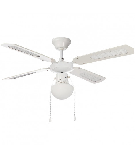 Ventilateur de plafond réversible FARELEK BALI - Ø 107 cm, 4 pales blanches / cannées blanches + éclairage - 112420