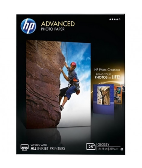 Papier Photo Brillant HP Advanced - 25 feuilles - 13 x 18 cm - Sans Bordures