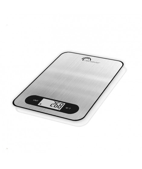 LITTLE BALANCE 8169 Slim, Balance de cuisine électronique, 5 kg / 1 g, Plateau en verre trempé, Extra-plate, Inox