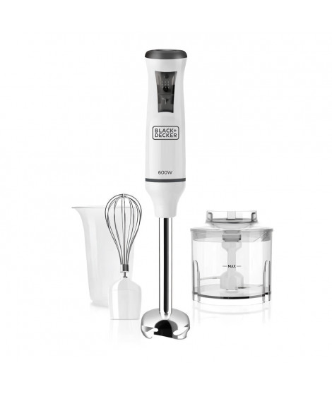 BLACK & DECKER BXHBA600E Mixeur plongeant - 600 W - Bras Inox - Avec accessoires - Blanc