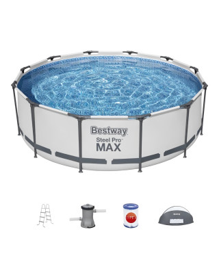 Kit Piscine hors sol tubulaire BESTWAY - Steel Pro Max - 366 cm x 100 - Ronde (Pompe de filtration, échelle, auvent)