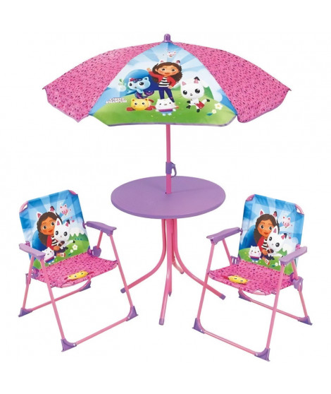 Mobilier de jardin - FUN HOUSE - Salon de jardin Gabby et la Maison Magique Table 46 x 46 cm 2 chaises pliantes parasol 125 x…