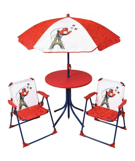 Mobilier de jardin - FUN HOUSE - Salon de jardin Jeux Olympiques Paris 2024 Table 46 x 46 cm 2 chaises pliantes parasol 125 x…