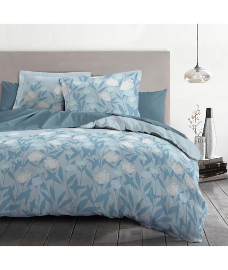 Parure de couette HOME LINGE PASSION Tempete Florale - 3 Pcs - 220 x 240 - 100% Coton 57 Fils - Bleu