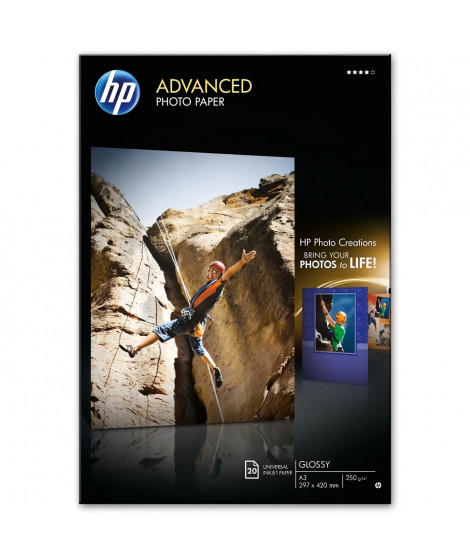 Papier Photo Brillant HP - 20 feuilles A3 - Compatible avec HP Photosmart - Jet d'encre