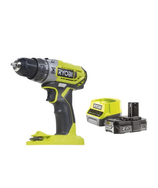 Perceuse-visseuse a percussion sans fil RYOBI - 2 vitesses 18V ONE+ 40Nm + batterie 2,0 Ah et 1 chargeur rapide 2,0A R18PD2-120B