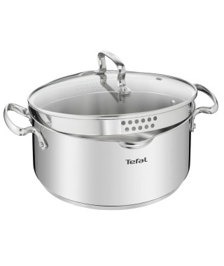 TEFAL Duetto+ Faitout 18 cm, Induction, Acier inoxydable haute qualité, Garantie 10 ans, Poignées rivetées, Couvercle verre