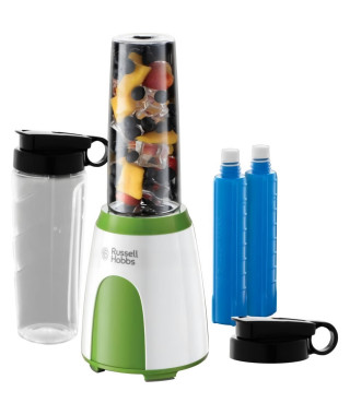 RUSSELL HOBBS 25160-56 Mixeur Blender Nomade 300W Mix & Go, 2 Bouteilles 600ml, 2 Couvercles Transport, 2 Tubes Rafraîchissants