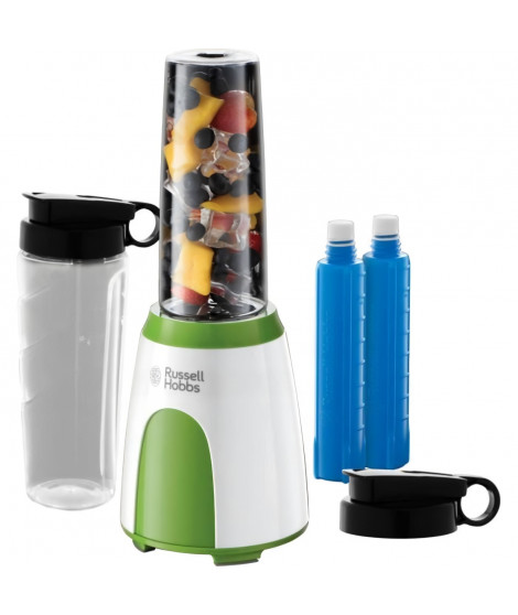 RUSSELL HOBBS 25160-56 Mixeur Blender Nomade 300W Mix & Go, 2 Bouteilles 600ml, 2 Couvercles Transport, 2 Tubes Rafraîchissants