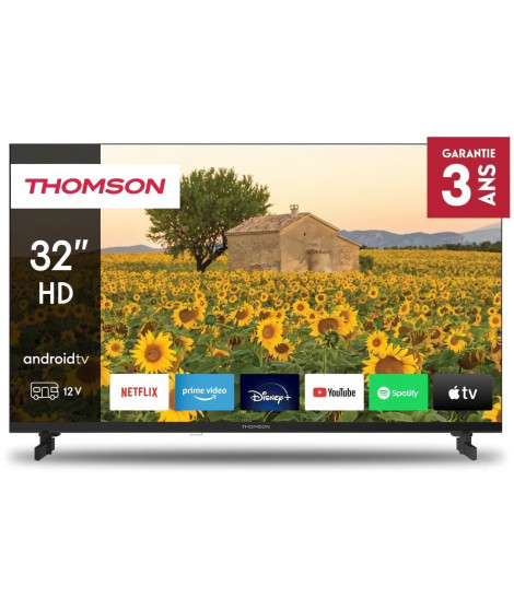 THOMSON 32HA2S13C - TV LED 32 (81 cm) - HD 1366x768 - Adaptateur 12V - Smart TV Android - 2x HDMI 1.4