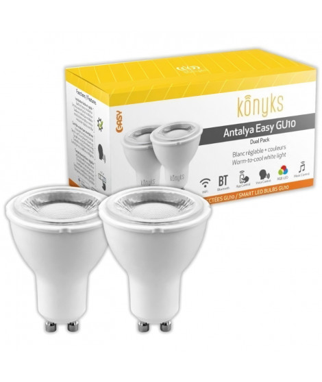 2 Ampoules LED - KONYKS - Antalya GU10 Dual Pack - Wifi + Bt - GU10 - 350 Lumens - RGB + Blanc - Compatible Alexa / Google Home