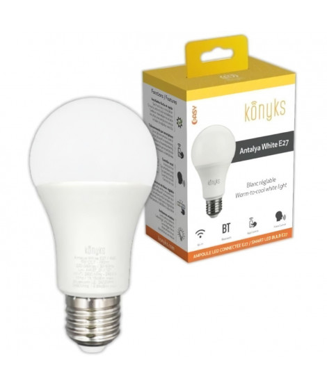 Ampoule connectée - KONYKS - Antalya White E27 - LED Wifi + Bt - 780 Lumens - 9 W - Blanc réglable - Compatible Alexa / Googl…