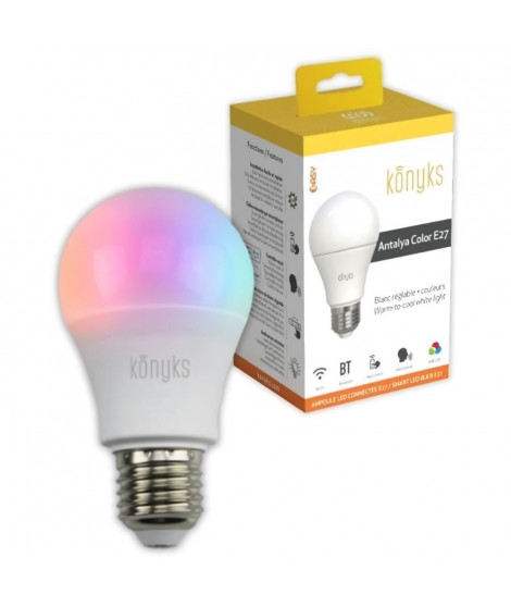 Ampoule Wifi - KONYKS - Antalya Color E27 - LED Wifi + Bt - 1055 Lumens - 11 W - Couleurs + Blanc - Compatible Alexa / Google…