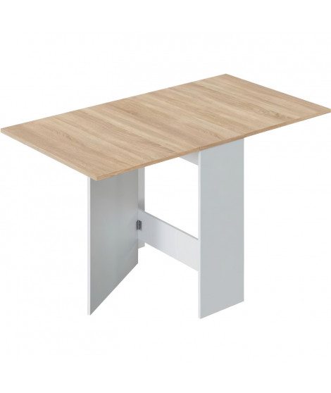 Table de cuisine rabattable FLY - Mélaminé blanc artik et chene - L 140 x P 77 x H 78 cm