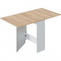 Table de cuisine rabattable FLY - Mélaminé blanc artik et chene - L 140 x P 77 x H 78 cm