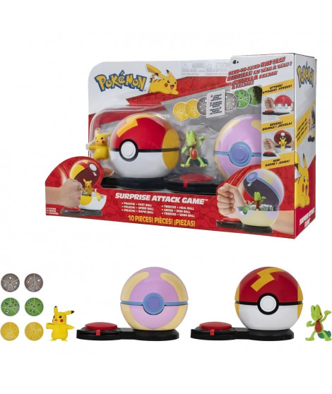 2 Poké Balls avec leur Pokémon et 6 disques d'attaques - BANDAI - Pokémon - Poké Ball attaque surprise Pikachu vs Arcko - Jeu