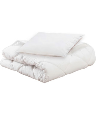 Pack bio Couette 100x140cm + oreiller 40x60cm - MON P'TIT DODO - Chaude - 100% Polyester Fibre creuse siliconée - 1 personne -