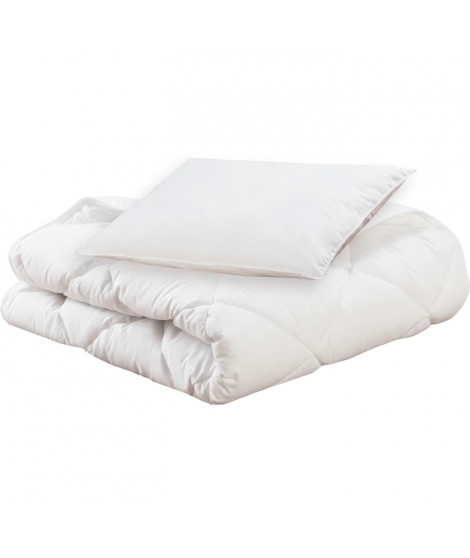 Pack bio Couette 100x140cm + oreiller 40x60cm - MON P'TIT DODO - Chaude - 100% Polyester Fibre creuse siliconée - 1 personne -