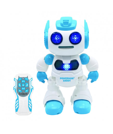 Powerman Shoot Robot Programmable avec Dance, Musique, démo  Télécommande et disques en mousse inclus.