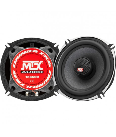 MTX TX650C Haut-parleurs voiture Coaxiaux 13cm 2 voies 80W RMS 4O châssis alu Tweeters néodyme dôme soie Membrane pulpe célulose