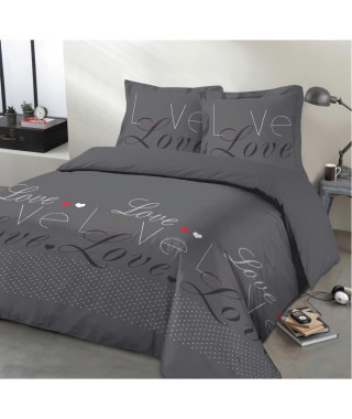 VISION Parure de couette Love - 100% coton - 1 housse de couette 240 x 260 cm + 2 taies d'oreiller 65 x 65 cm - Gris anthracite