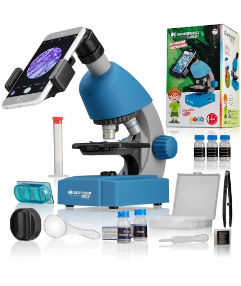 Microscope 40x-640x - BRESSER JUNIOR - Éclairage LED - kit d'expérimentation - bleu