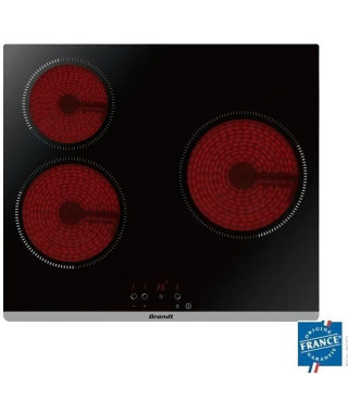 Plaque de cuisson vitrocéramique BRANDT BPV6320 - 3 zones - 5300W - L60cm - Noir