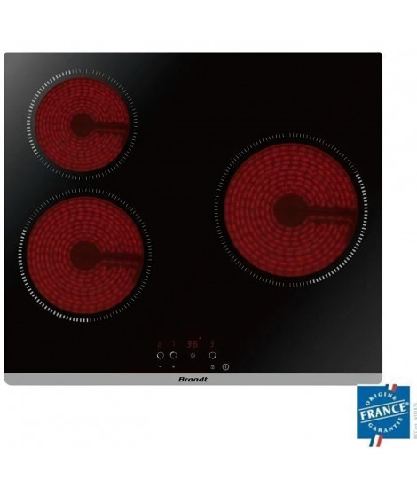 Plaque de cuisson vitrocéramique BRANDT BPV6320 - 3 zones - 5300W - L60cm - Noir