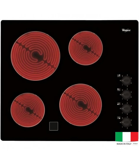 Plaque de cuisson vitrocéramique WHIRLPOOL AKM9010NE - 4 foyers - 6200W - Contrôle latéral mécanique - Noir