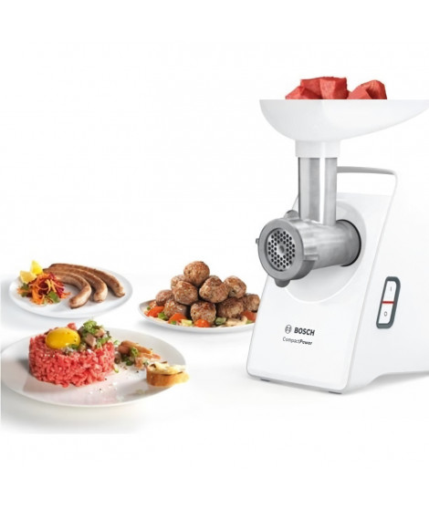 Hachoir a viande - BOSCH MFW3520W - 500W - Blanc - Capacité 1.8 kg/min - Kit a saucisses et kit a kebbés inclus