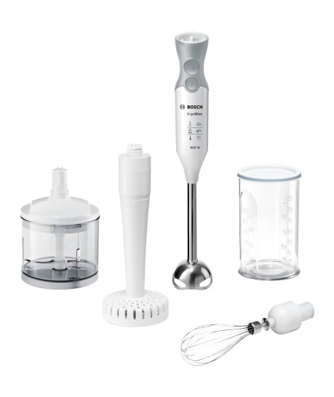Mixeur plongeant - BOSCH - MSM66155 - Blanc / gris - Puissance : 600 Watt - Mixer puissant: 11200 t/mn