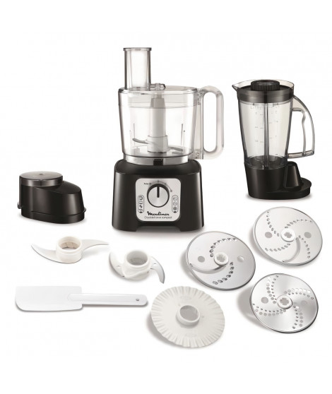 MOULINEX Double Force Compact Robot multifonction, 2 sorties moteur, 2 vitesses, Blender Smoothies et Shakes, 9 accessoires