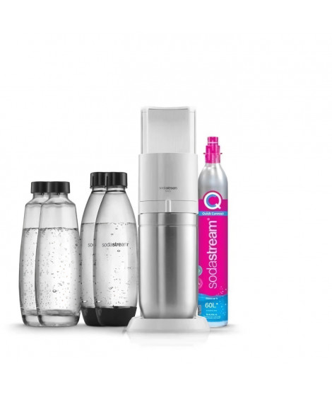 SodaStream DUO Machine a Eau Pétillante-Pack 2 Carafes Verre 1L+2 Bte 1L Compatible Lave-Vaisselle+1 Recharge Gaz 60L Clipser…